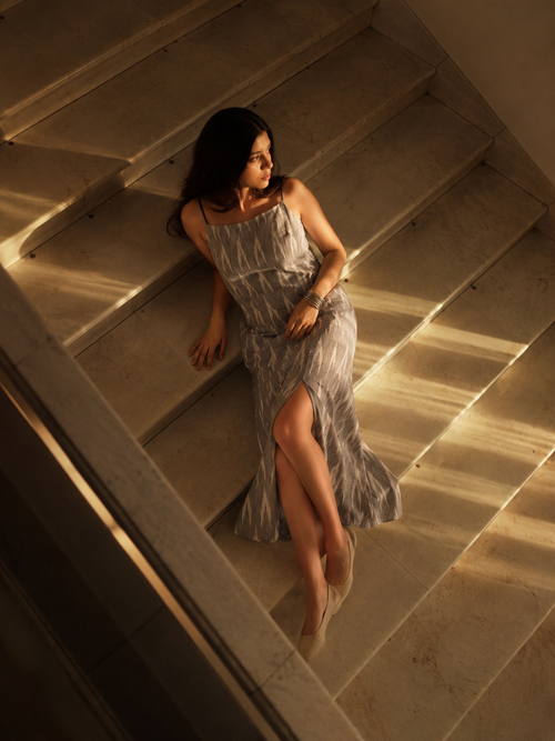 TRACES| Slit Dress-Ikat Fabric